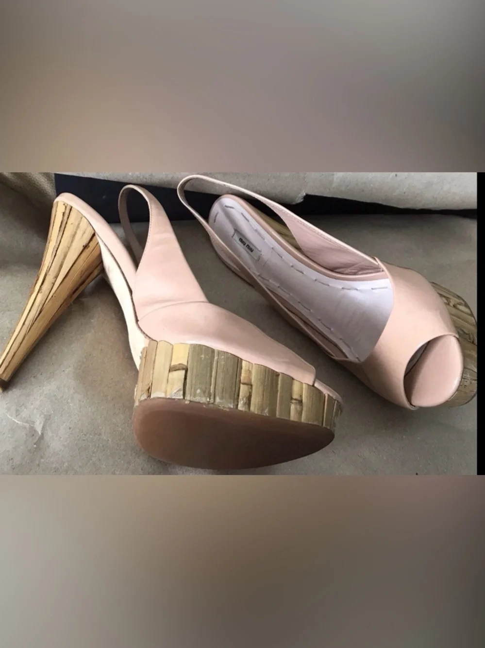 Miu Miu Blush Pink Patent Leather Peep-Toe Slingback Heels